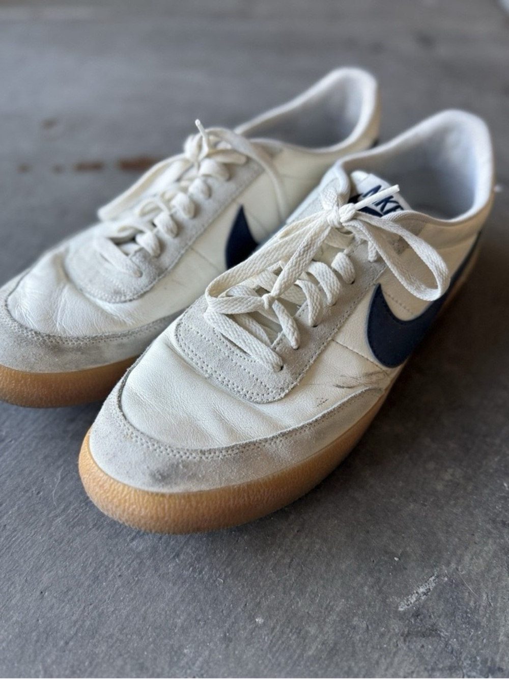 Nike Cream White Sneakers with Navy Swoosh and Gum Sole